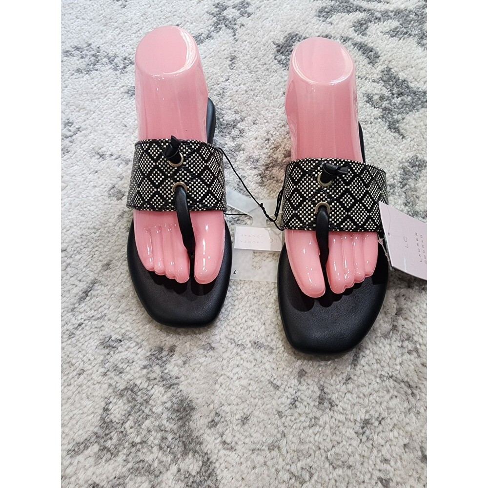 LC Lauren Conrad size 7 Wrenn Boho Geometric Print Thong Sandals Black - Picture 2 of 5